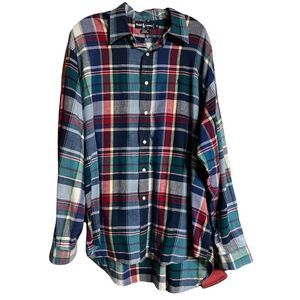 Ralph Lauren Blue Red Blaire Plaid Cotton Button Up Long Sleeve Shirt Sz XL